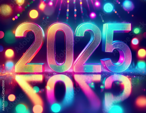 Happy new year 2025 greeting card. New Year's Eve card template with the number 2025. Generated with AI