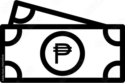 Philippine Peso Banknotes Simple Black and White Vector Representation (₱)
