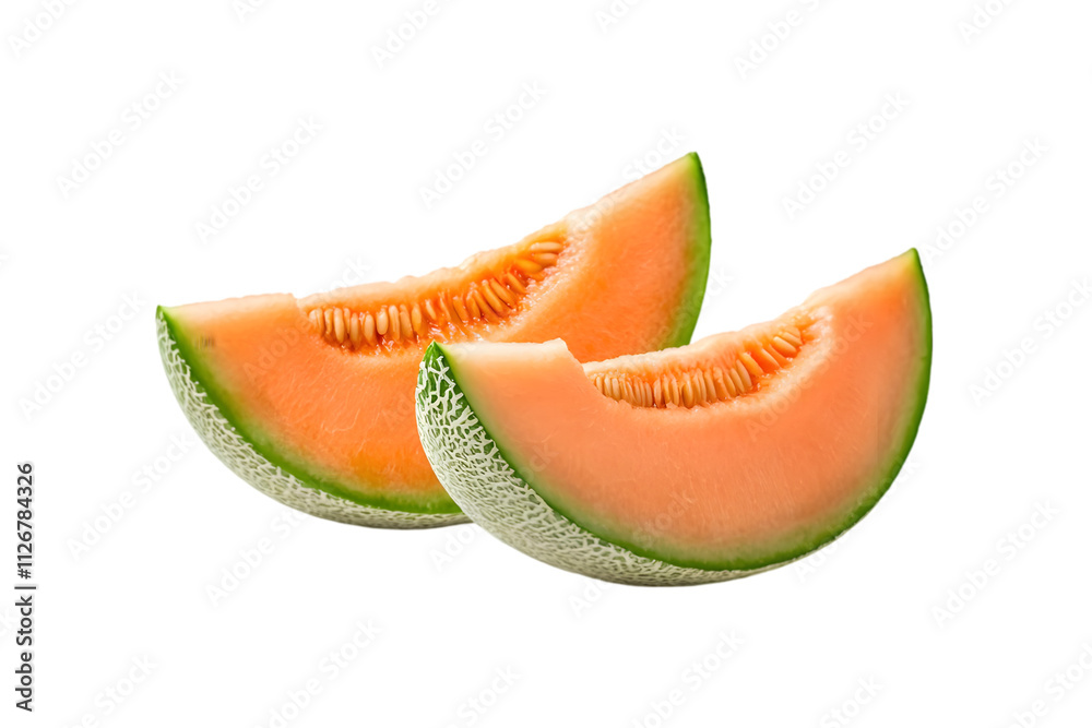 Two Fresh Ripe Cantaloupe Melon Wedges Isolated on White Background
Two Fresh Ripe Cantaloupe Melon Wedges Isolated on White Background