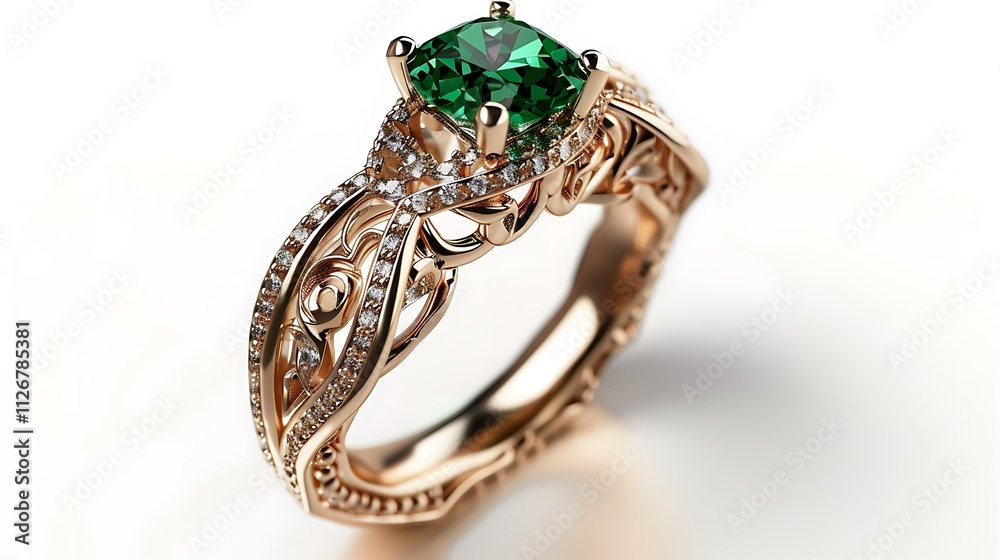 A gorgeous gemstone ring with intricate detailing, isolated on a white background, captured in A gorgeous gemstone ring with intricate detailing, isolated on a white background, captured in