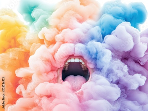 Vibrant depiction of stuttering-focused therapy forming dynamic speech visuals, showcasing development and guidance through colorful abstract imagery This image represents the transformative journey