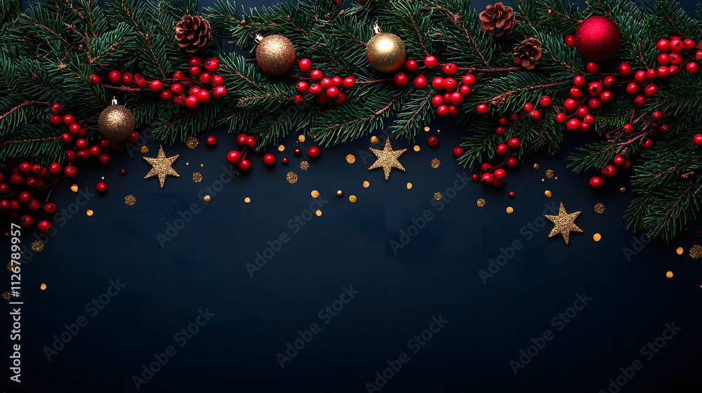 A Christmas tree with red berries and gold stars A Christmas tree with red berries and gold stars