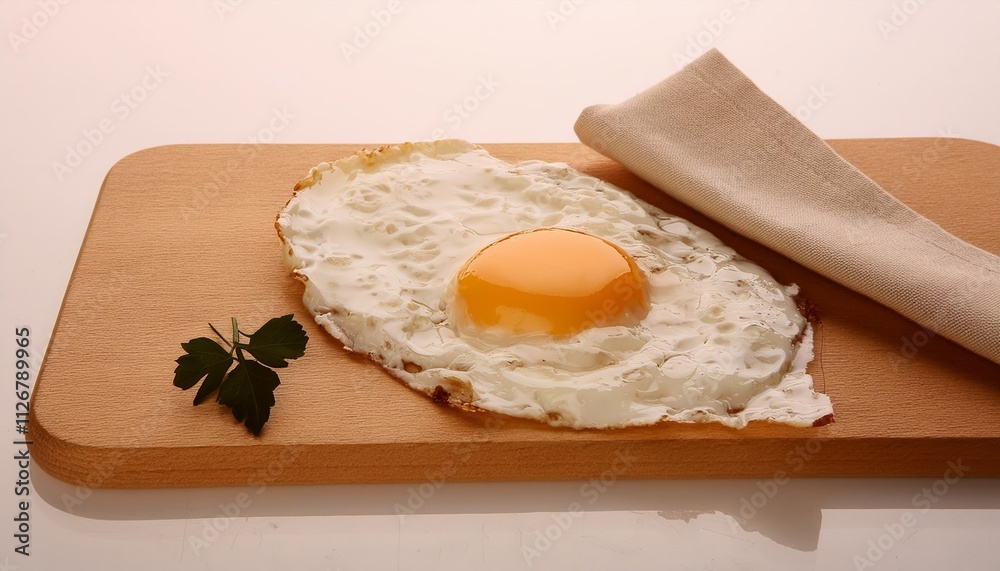 Fototapeta premium A Deliciously Cooked Fried Egg Isolated on a White Background Perfect for Breakfast, Brunch, and Culinary Presentations, Showcasing Its Golden Yolk and Tender Whites, Ideal for Food Photography.