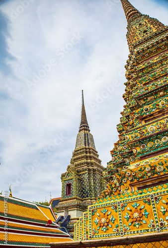 Picture of pagodas in Wat Pho in Bangkok, Thailand, one of Thailand's oldest temples.