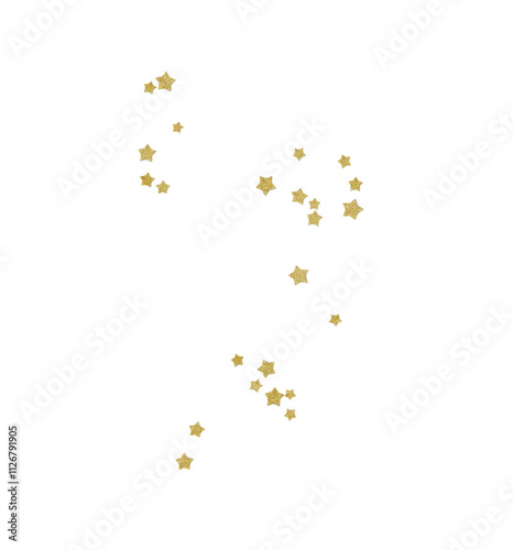 Festive Gold confetti and stars in grnage style glitter for a festive design arrangement, isolated on a white or transparent background. Format png, aI, eps, jpeg