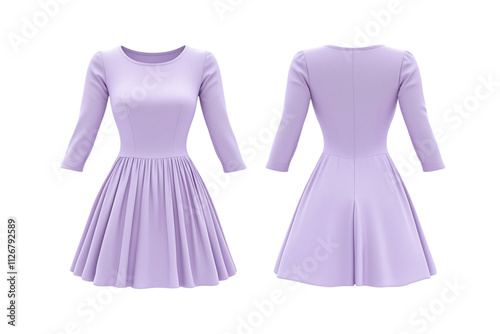 Elegant lilac swing dress on white, no designs.