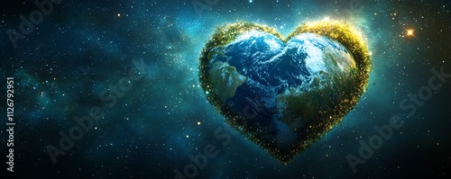 A cosmic heartshaped Earth with sparkling constellations, illustrating the universal love and responsibility for our planet photo