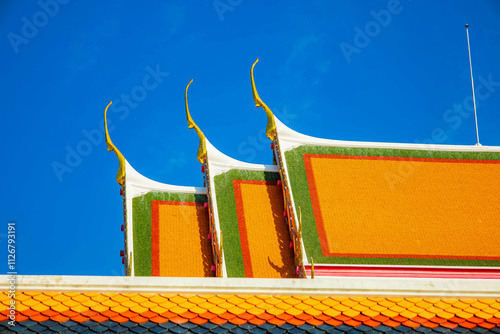 Picture of pagodas in Wat Pho in Bangkok, Thailand, one of Thailand's oldest temples.