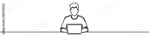 Minimalist vector illustration of person using laptop, created with one continuous line