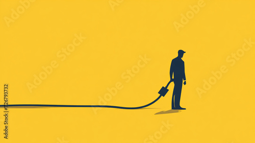 A minimalist figure of a man holding a large power cable, symbolizing system reboots and troubleshooting power issues.  photo