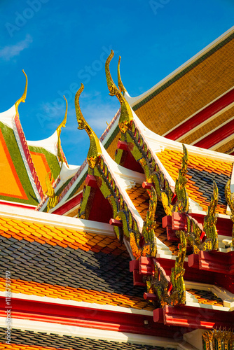 Picture of pagodas in Wat Pho in Bangkok, Thailand, one of Thailand's oldest temples.