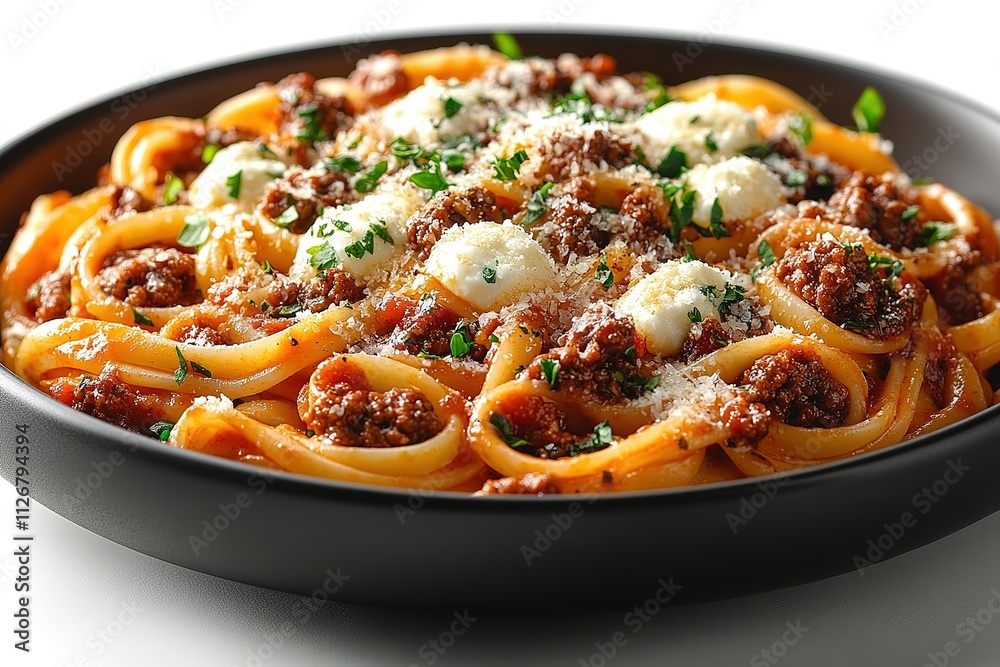 A plate of spaghetti with meat and cheese A plate of spaghetti with meat and cheese