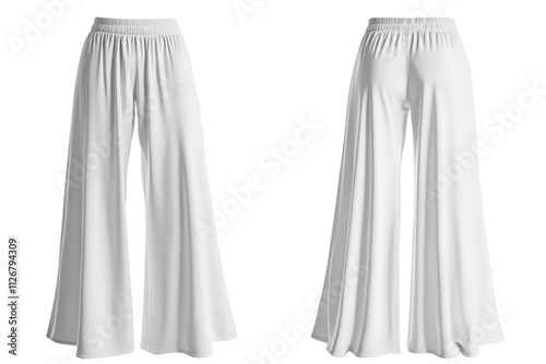 White women's palazzo pants, minimalist design.