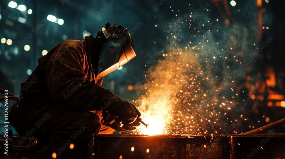 A welder at a shipyard