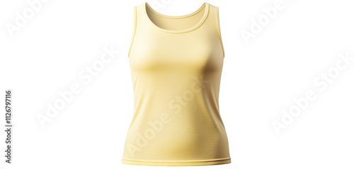 Simple yellow tank top for women, white backdrop.