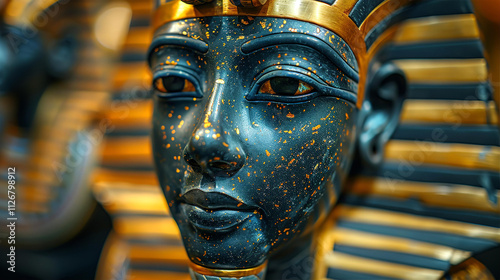 Face musk of pharaoh mummy exhibited in museum, Egyptian art of 16th-17th dynasties photo