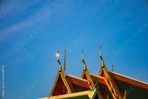 Picture of pagodas in Wat Pho in Bangkok, Thailand, one of Thailand's oldest temples.