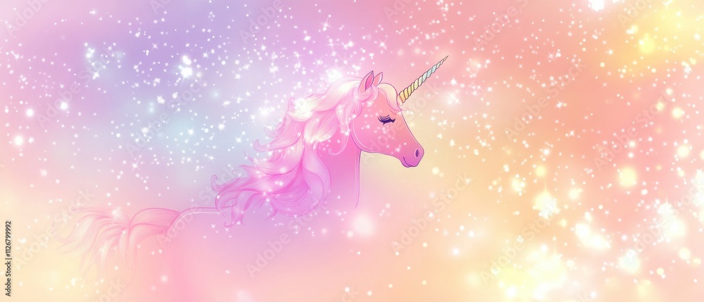 Fototapeta premium Magical Pink Unicorn in Sparkling Pastel Galaxy Background