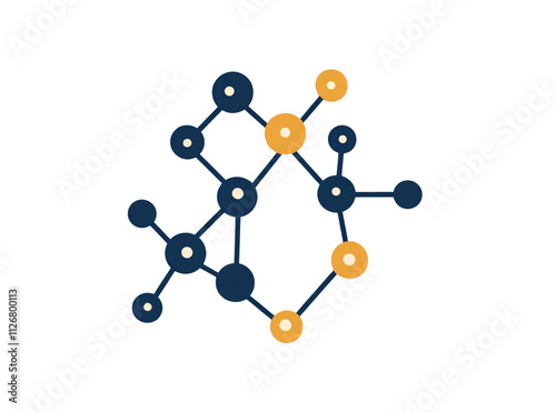 An icon of a chemical structure diagram with interconnected molecules, on a white background