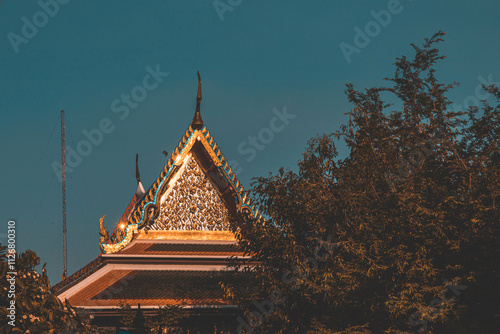 Picture of pagodas in Wat Pho in Bangkok, Thailand, one of Thailand's oldest temples.