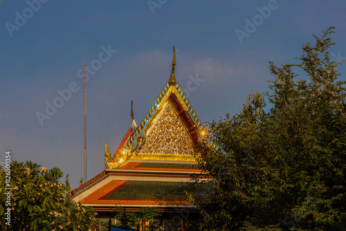 Picture of pagodas in Wat Pho in Bangkok, Thailand, one of Thailand's oldest temples.