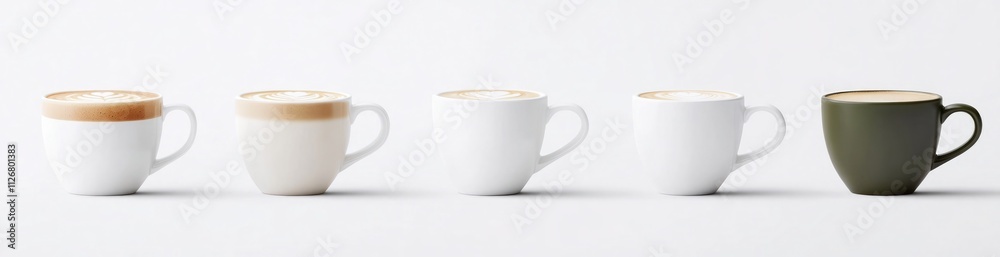 Four Exquisite Coffee Cups with Latte Art - Modern Design Four Exquisite Coffee Cups with Latte Art - Modern Design