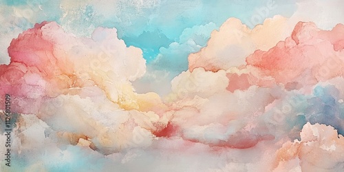 Watercolor, soft pastel colors, mixed media paper background.