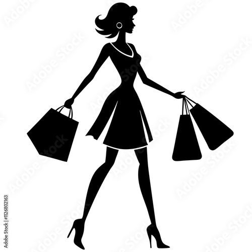 Silhouette of a woman with shopping bags. Vector illustration 