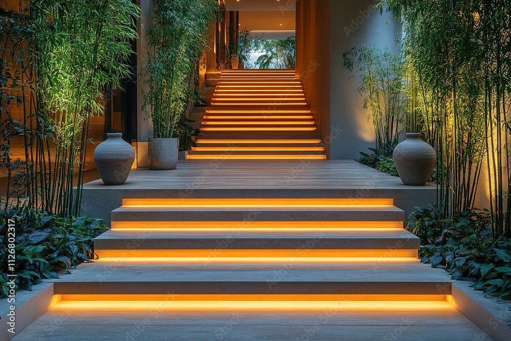 Obraz premium A staircase with a series of lights on it