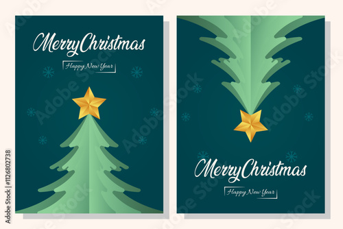Merry Christmas background with winter landscape with cristmas tree ,star ,santa .Merry Christmas card