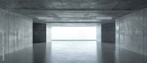 Modern Concrete Architecture: Empty Industrial Space with Bright Lighting