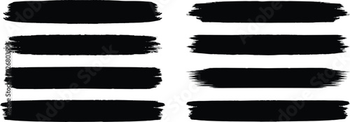 Black set paint brush strokes. Black paint ink stroke over square frame. Grungy brushes collection. Brush lines vector set.