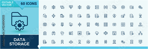 Data Storage thin line icon set. Contains related to hosting, technology, digital, computing, graphic and more. Minimal linear icons. Solid line editable vector illustration.