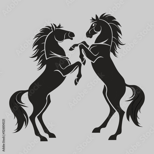 horse fighting silhouette vector art and illustration