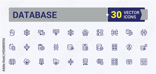 Database vector line icon set. Includes icons for computing, communication, search, base, cloud, website, element and more. Outline icon collections. Editable vector outline and solid icons.