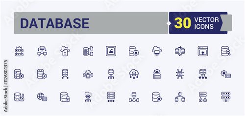Database vector line icon set. Includes icons for computing, communication, search, base, cloud, website, element and more. Outline icon collections. Editable vector outline and solid icons.