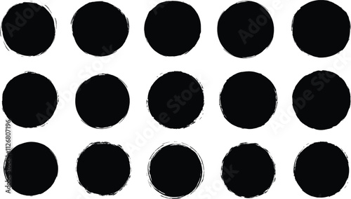 Set of round grunge circles shapes on a white background. Grunge round shapes. Grunge banner collection. Paint brush stamps. Vector brush circle. 