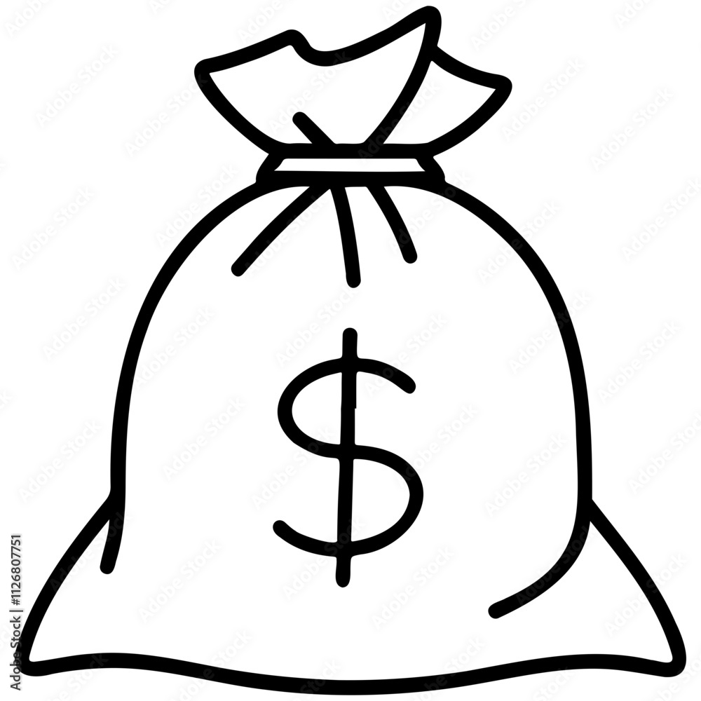 Outline vector illustration of a money bag with a dollar sign, ideal for financial, savings, or economic themes. Outline vector illustration of a money bag with a dollar sign, ideal for financial, savings, or economic themes.