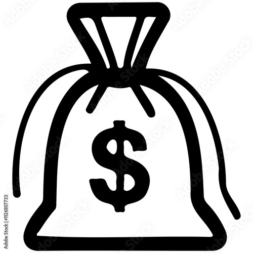 Outline vector illustration of a money bag with a dollar sign, great for financial and economic designs.