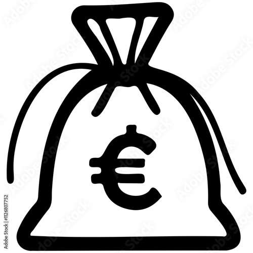 Outline vector illustration of a money bag with a Euro sign, perfect for European finance or business concepts.