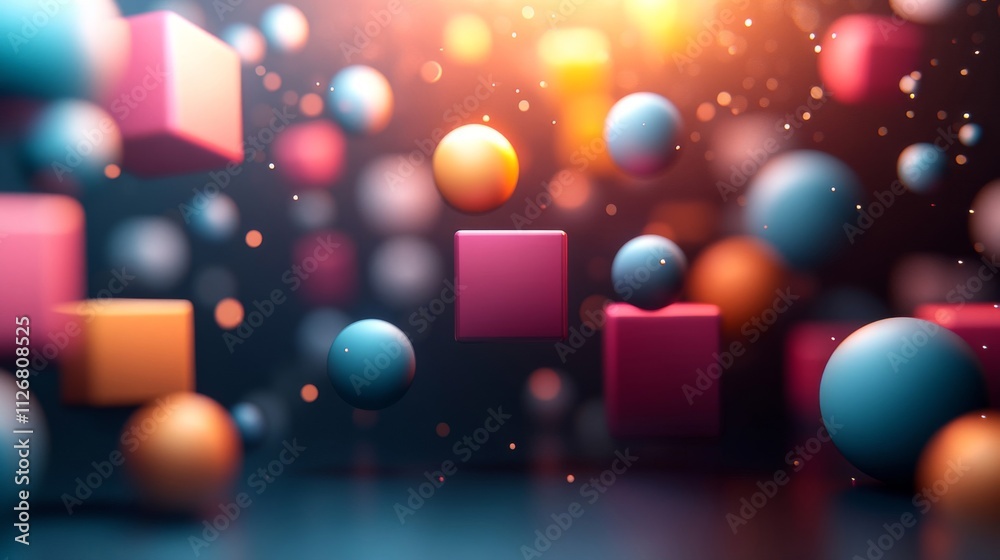Abstract Colorful Cubes and Spheres Floating in Space Abstract Colorful Cubes and Spheres Floating in Space