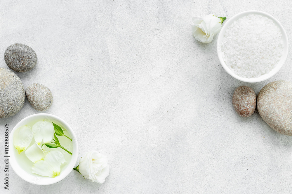 Layout of white cosmetics products and roses flowers, top view Layout of white cosmetics products and roses flowers, top view
