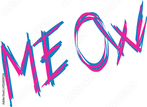 neon creepy graffiti in trendy street style Y2K abstract lettering meow