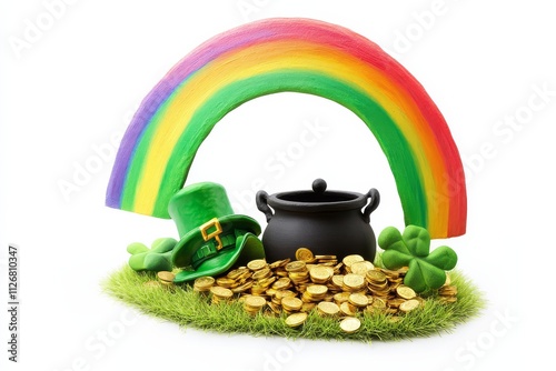 Pot of Gold with Leprechaun Hat and Rainbow for St. Patrick’s Day Celebration photo