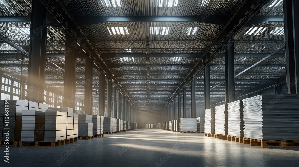 Iron sheets stacked in a factory warehouse ready for shipment. Iron sheets stacked in a factory warehouse ready for shipment.