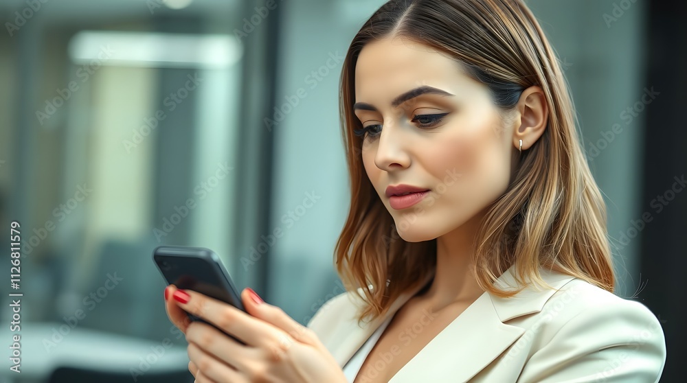 businesswoman using mobile phone in office businesswoman using mobile phone in office