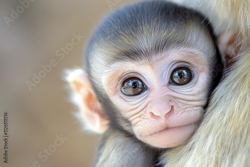 Close-Up Portrait of Curious Monkey with Intense Eyes, Wildlife Photography photo