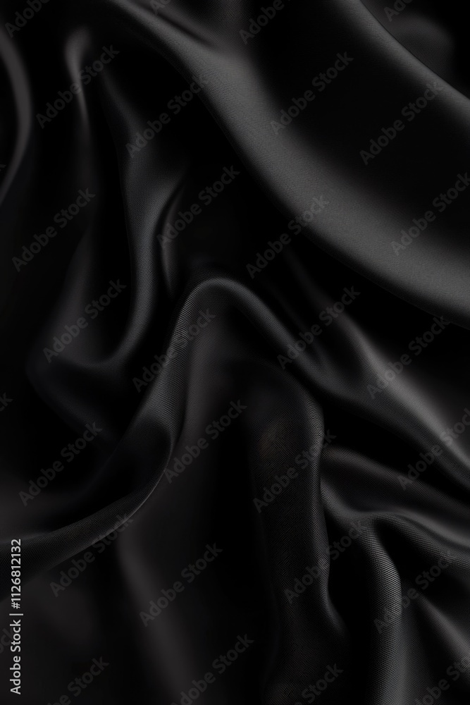 Black fabric with a pattern of lines and swirls. The fabric is very thick and has a shiny appearance Black fabric with a pattern of lines and swirls. The fabric is very thick and has a shiny appearance
