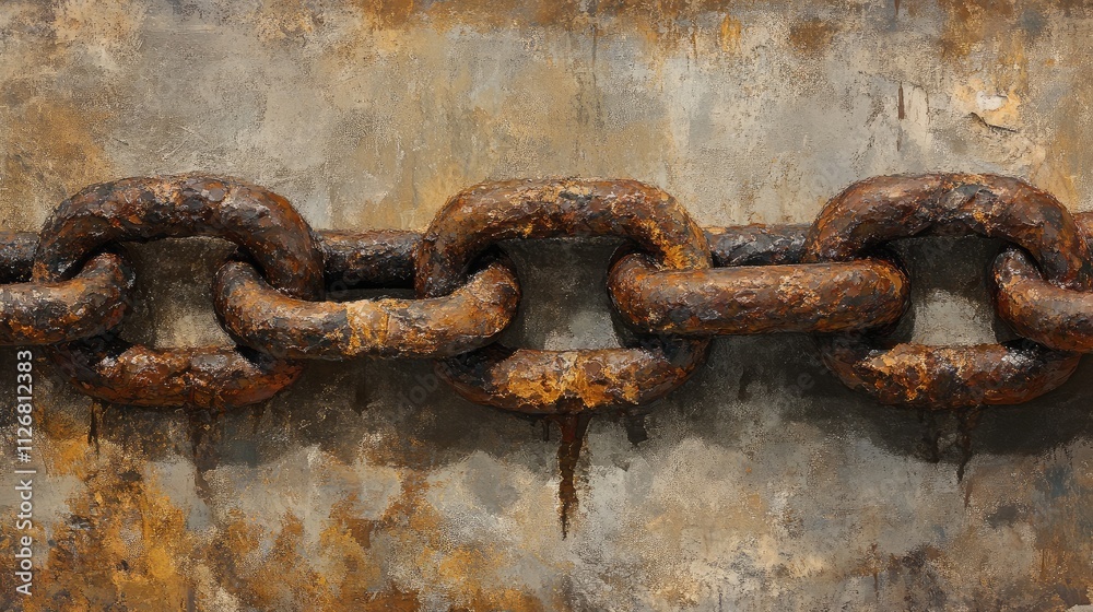 Rusted iron chain links intertwined, with detailed texture against a neutral background. Rusted iron chain links intertwined, with detailed texture against a neutral background.