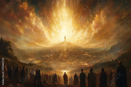 This breathtaking image captures Jesus descending from the clouds, viewed from behind, enveloped in a radiant light, symbolizing hope and divine presence.

